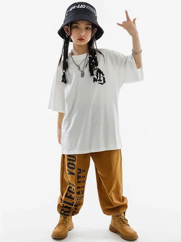 Hip Hop Dance Costumes Kid's Coffee Brown Unisex Pants Top Set Hip Hop Cotton Street Dancing Costume